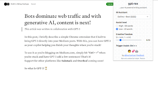 GPT-Rex - AI assist for blogging on Medium thumbnail