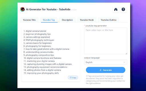 Free AI Tag Generator for Youtube - TubeAide thumbnail