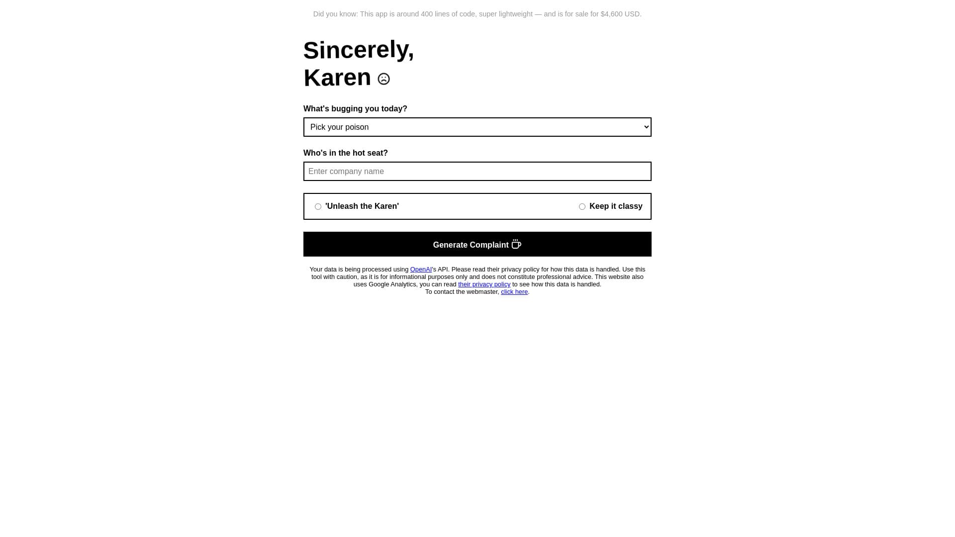 Sincerely Karen: Complaint Generator thumbnail