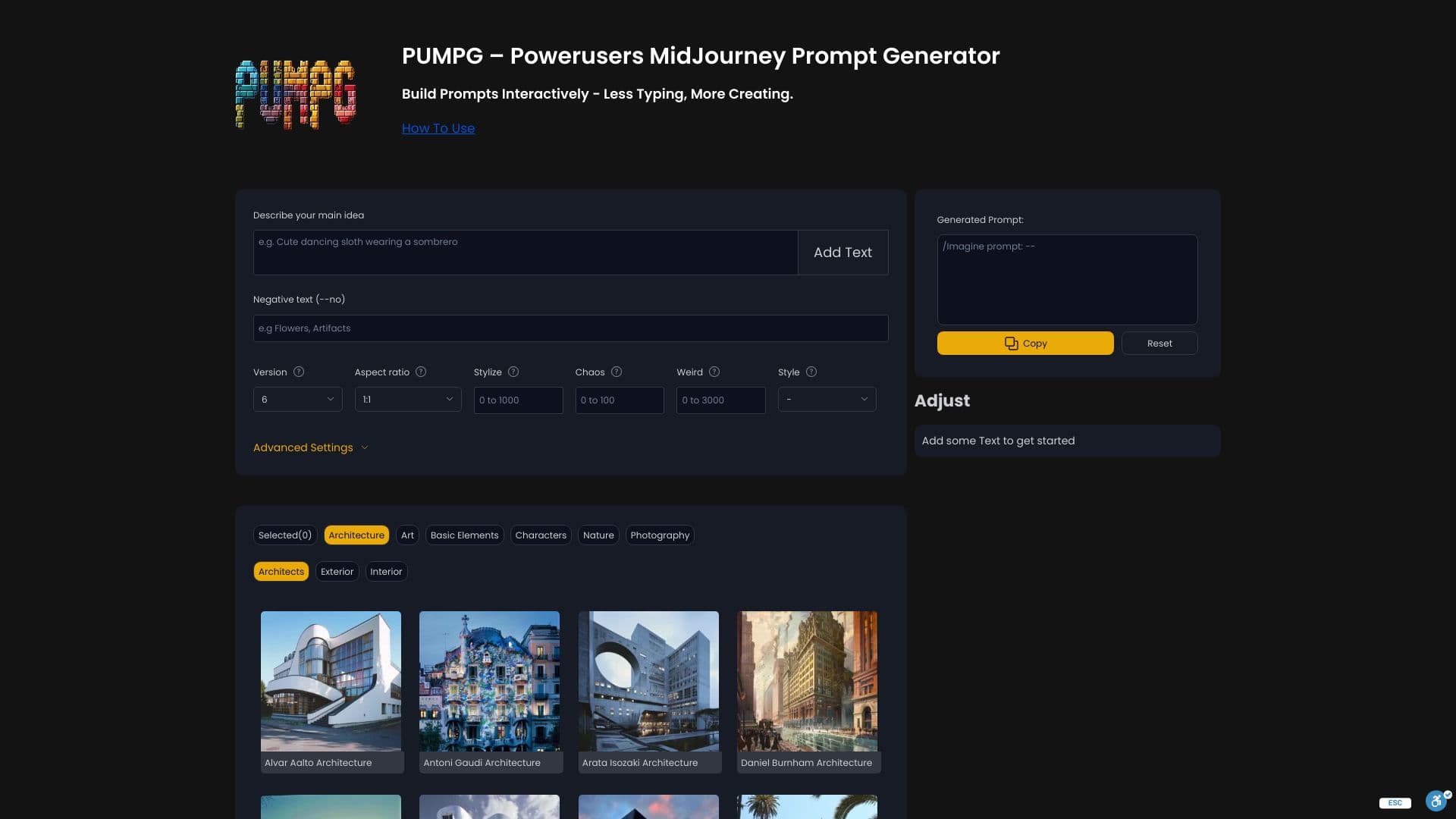 PUMPG - Midjourney Prompt Generator thumbnail