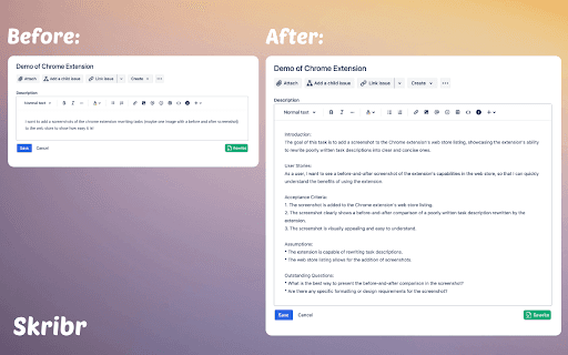 Skribr - Rewrite badly written task descriptions with one click thumbnail