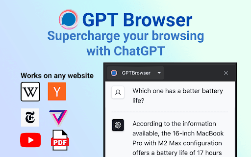 GPTBrowser ChatGPT for website, PDF & Youtube thumbnail