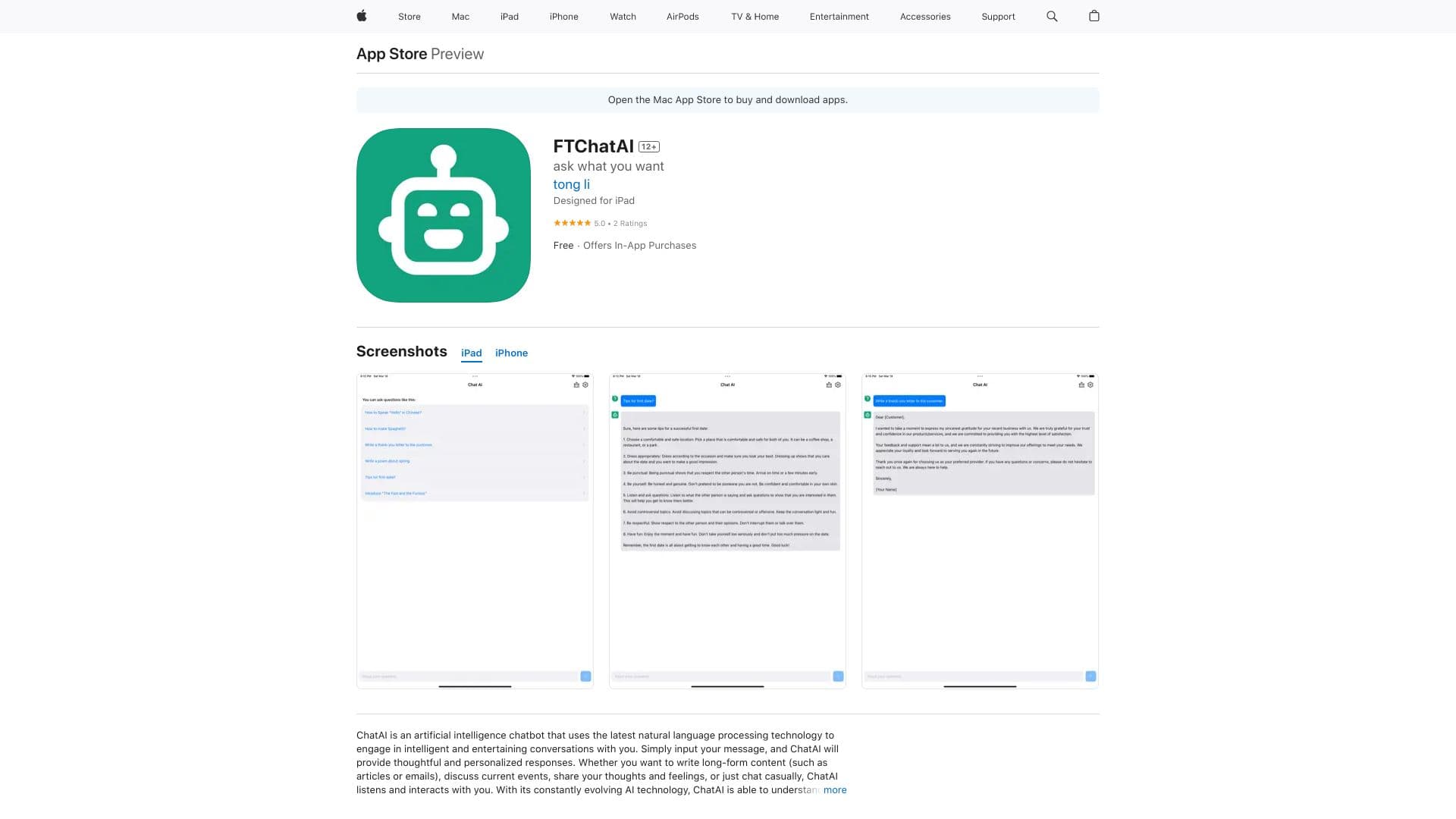 FTChatAI - ChatGPT for iPhone thumbnail