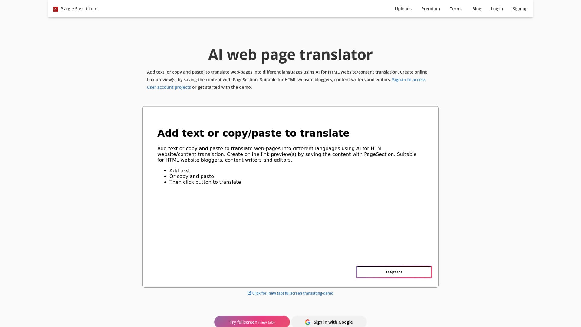 AI web page translator by pagesection.com thumbnail