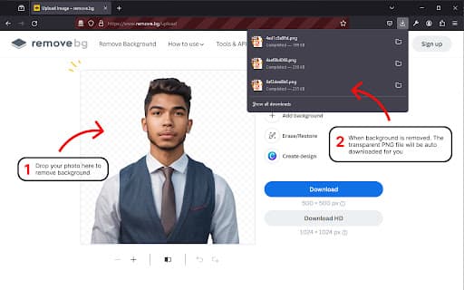 RemoveBG PNG auto download thumbnail