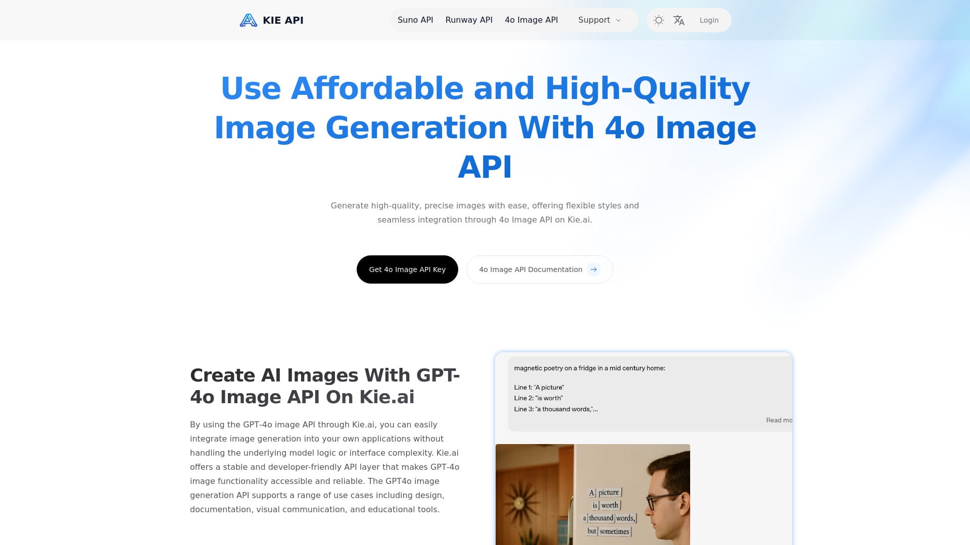 Kie.ai: Affordable and Reliable 4o Image API(The latest released) thumbnail