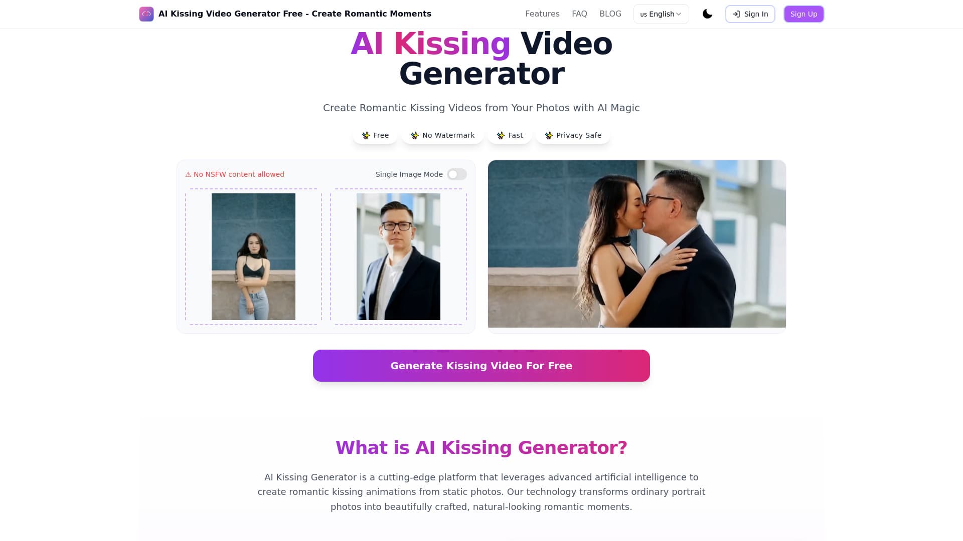 Free AI kissing video generator thumbnail