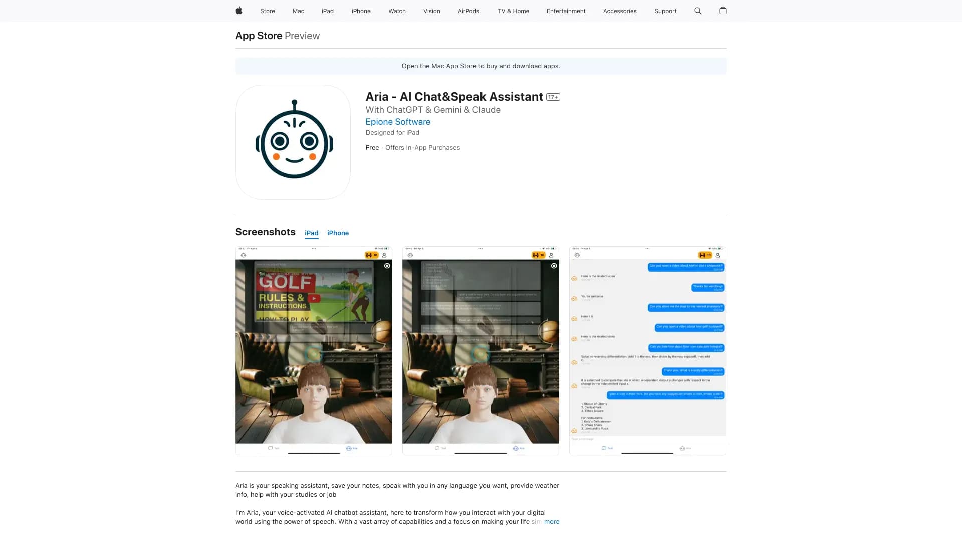 Aria - Speaking AI Assistant thumbnail