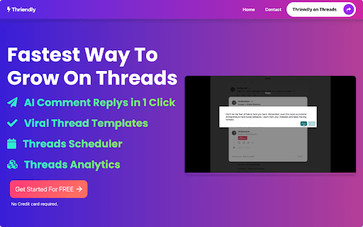 Thriendly: Fastest way to Grow on Threads and X with AI engagement thumbnail