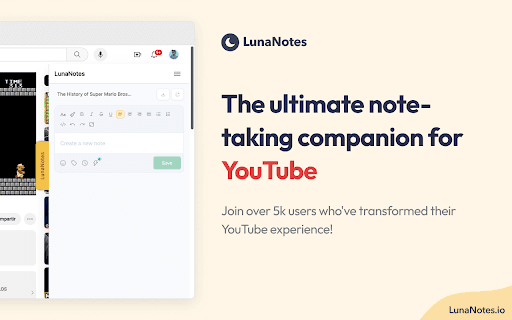 LunaNotes - Take notes on YouTube thumbnail