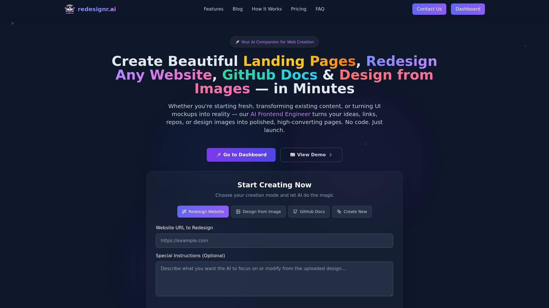 Redesignr Ai - landing page builder and website redesign screenshot