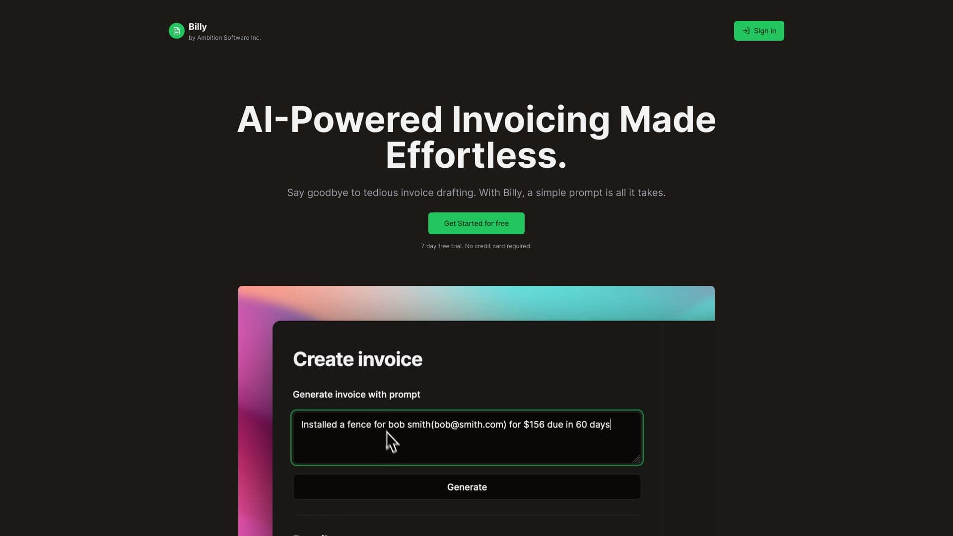 Billy: AI Invoicing Made Effortless. thumbnail