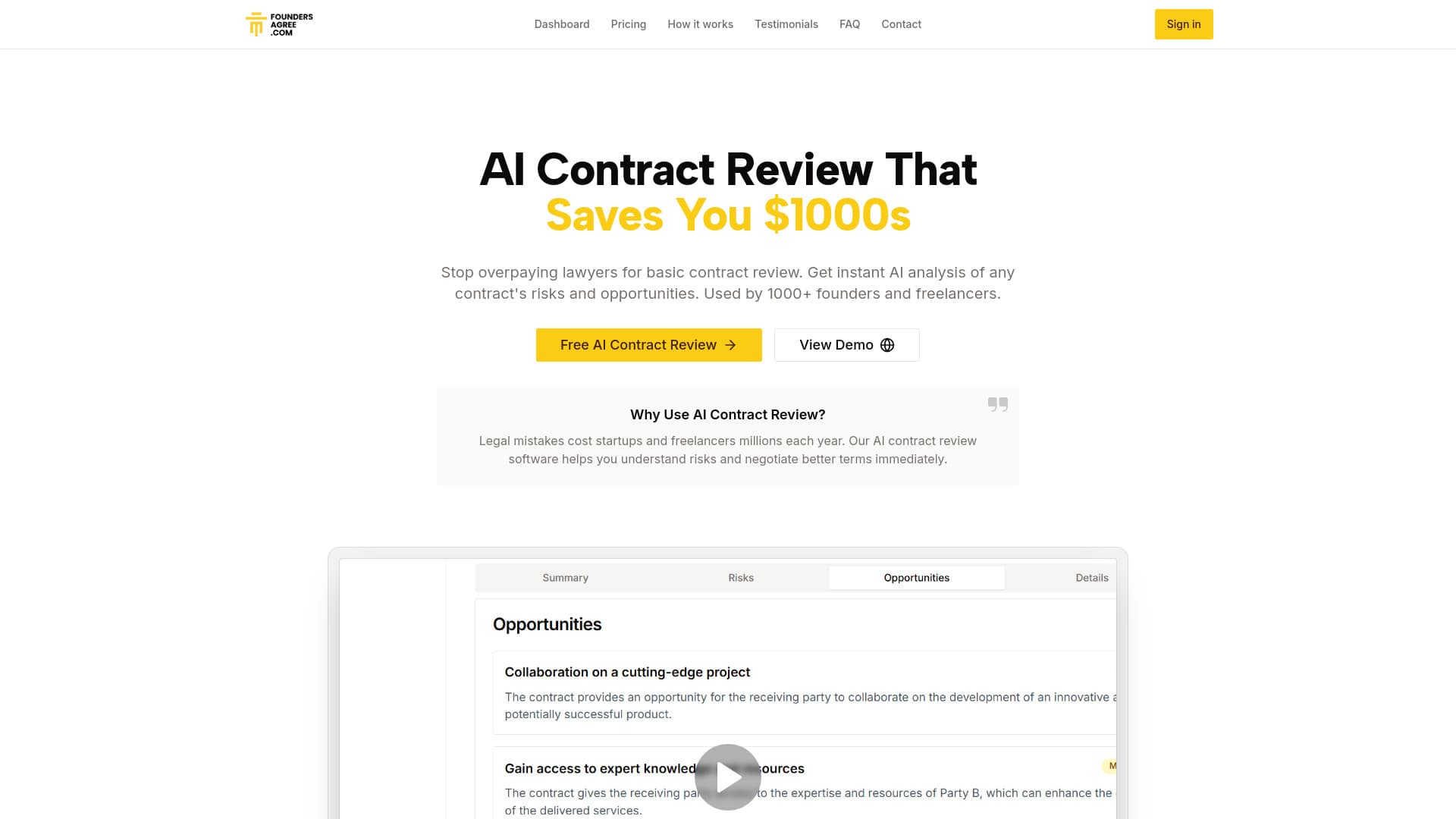 FoundersAgree - AI Contract Review thumbnail