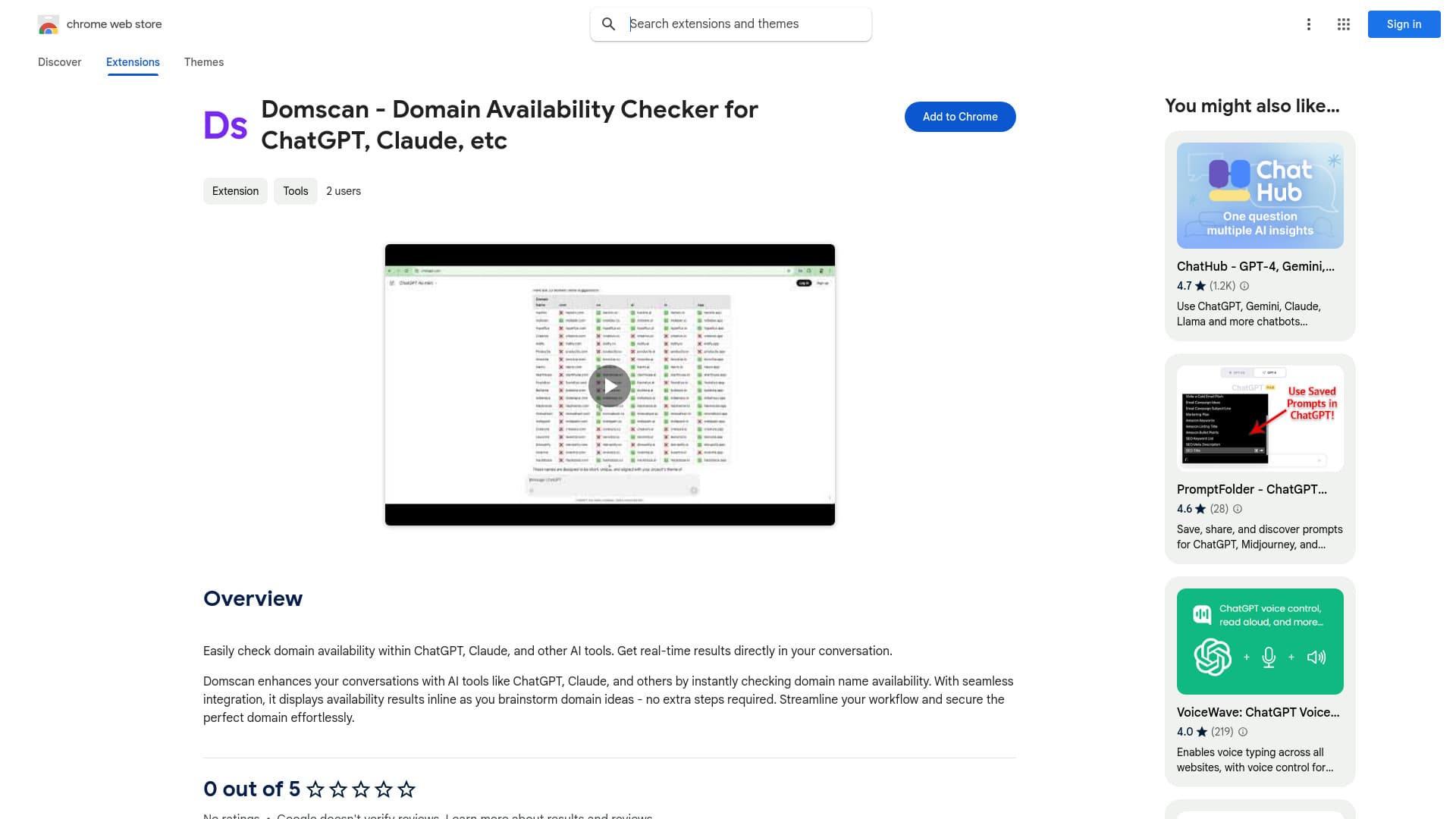 Domscan - Domain Availability Checker for ChatGPT, Claude, etc thumbnail