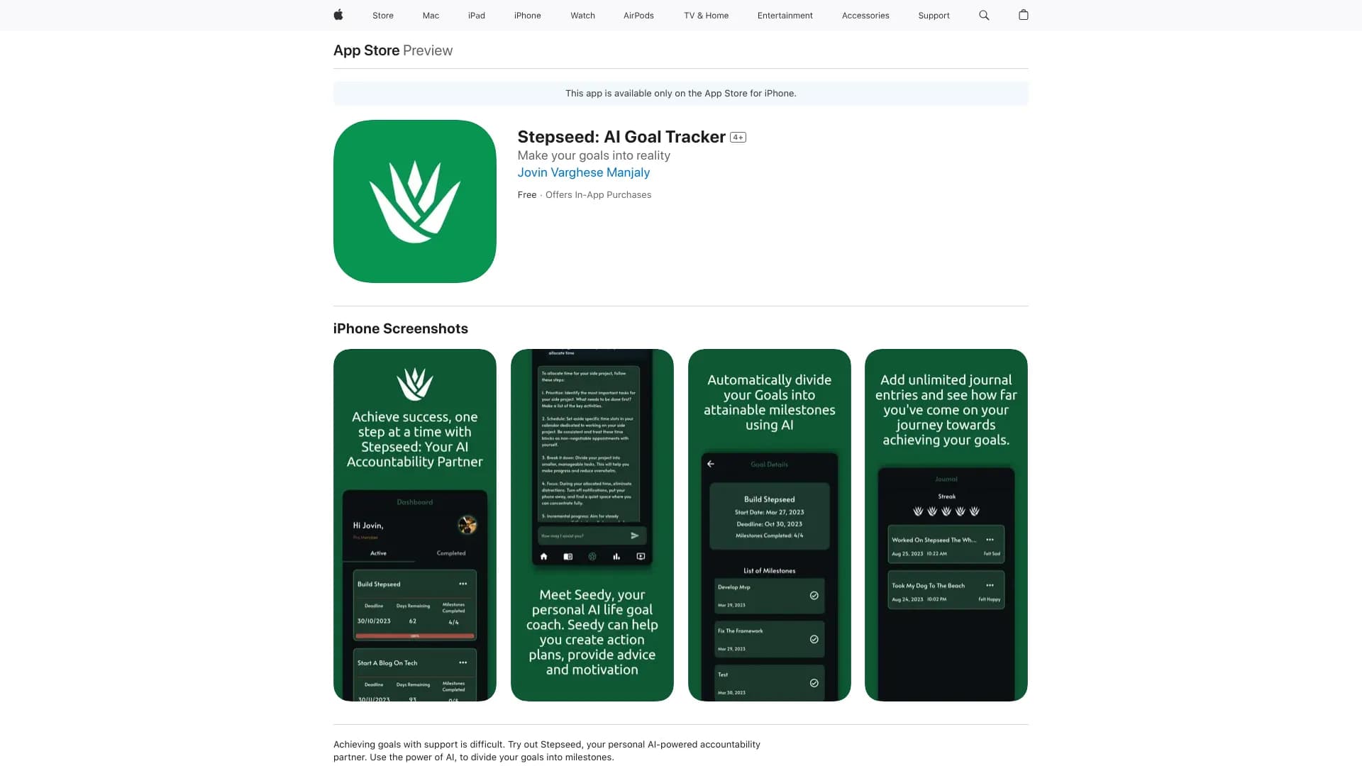 Stepseed V2: AI Goal Tracker and Journal thumbnail