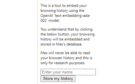 Max's Browser History Embedding Tool screenshot