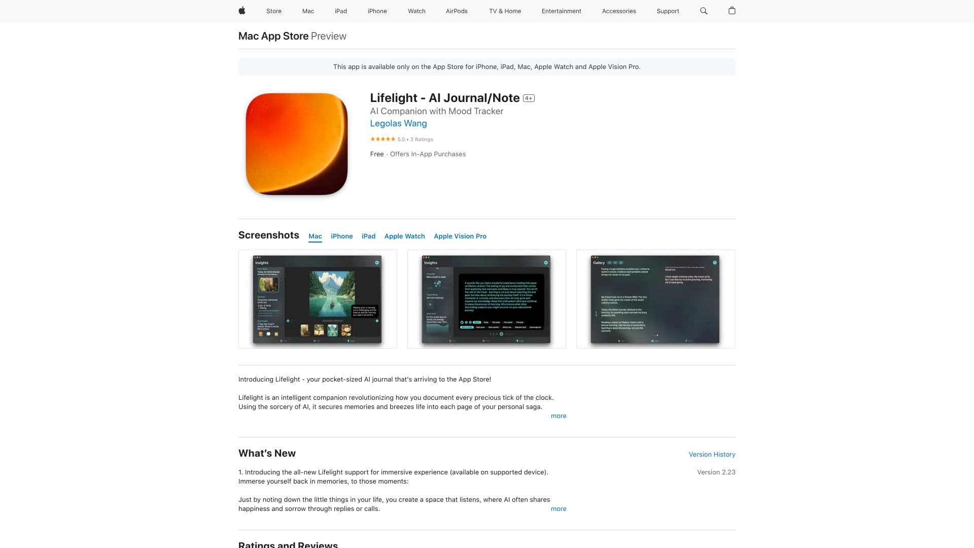 Lifelight:AI Journal/Note for Vision Pro thumbnail