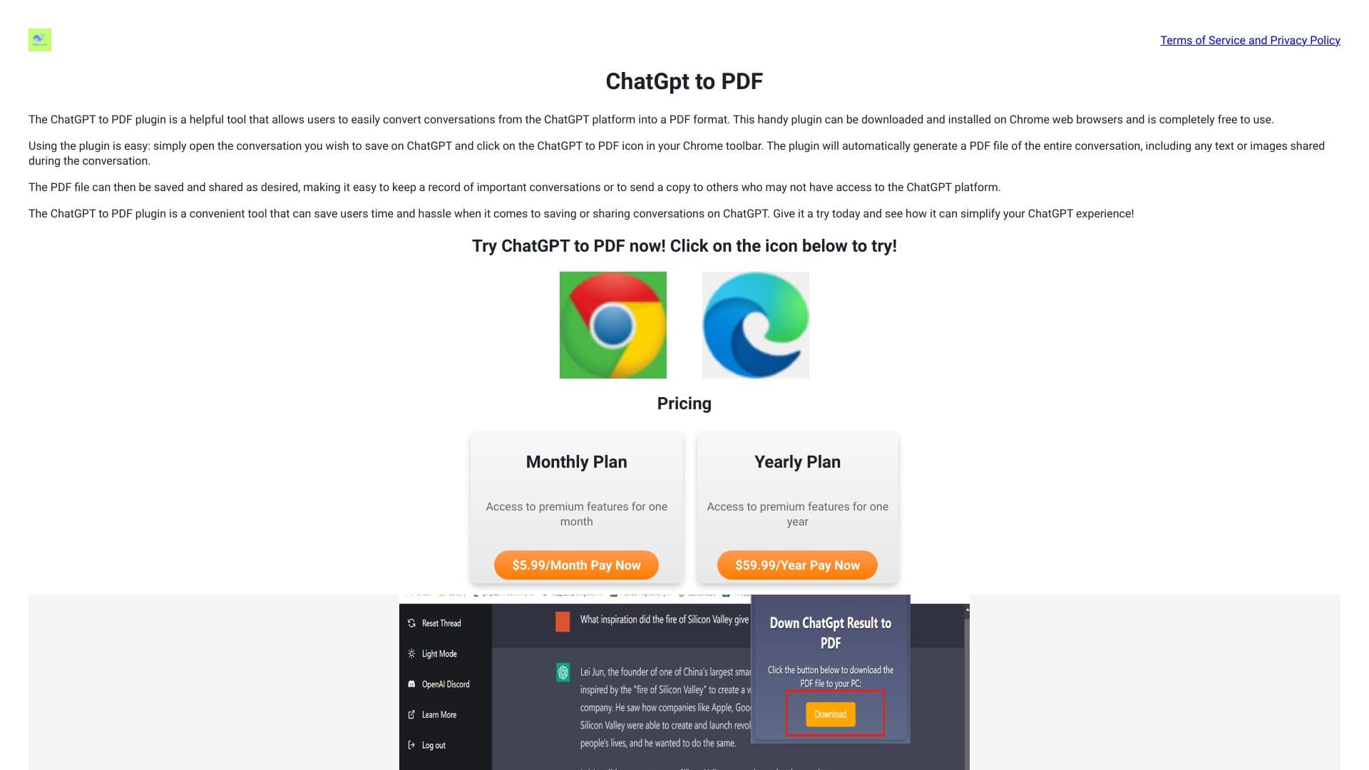 chatGpt to pdf of chrome plugin thumbnail