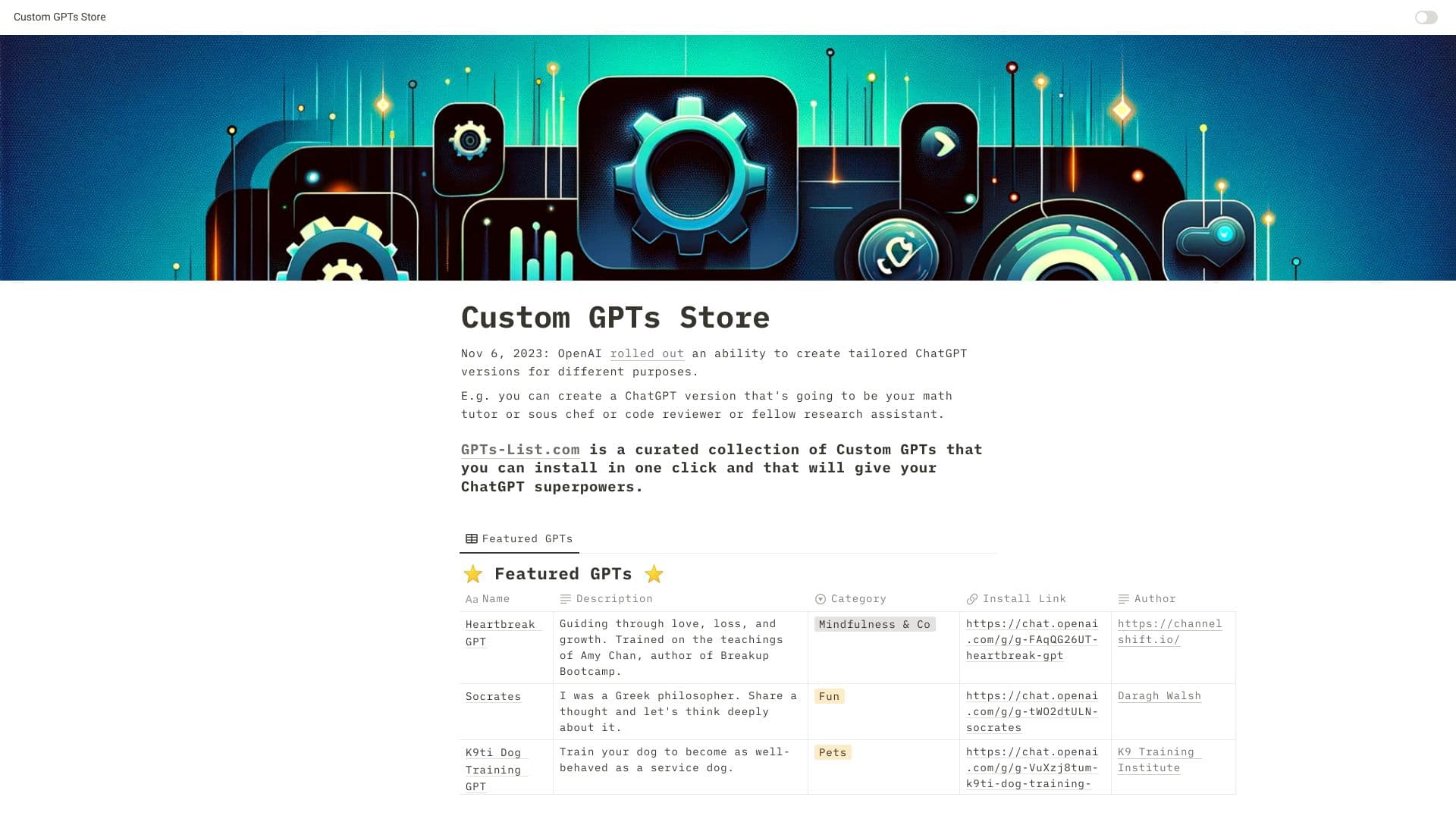 Custom GPTs Store thumbnail